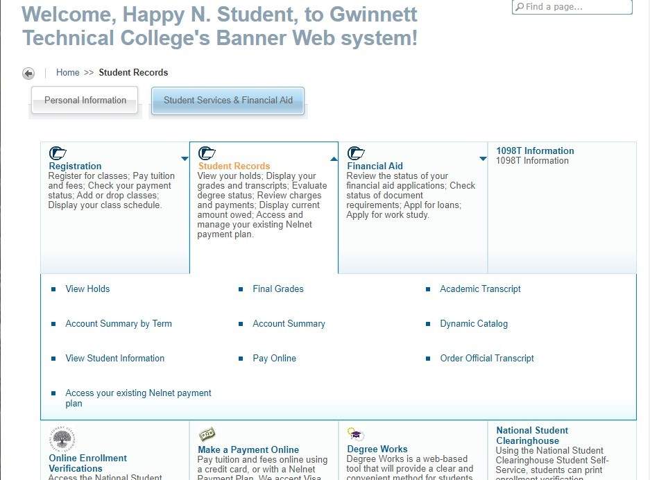 screenshot of selecting Student Services