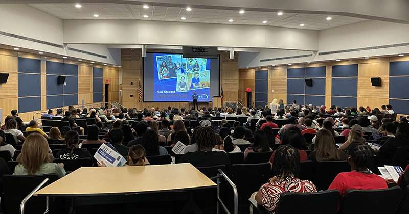 new Gwinnett Tech students sitting in the auditorium during a New Student Orientation