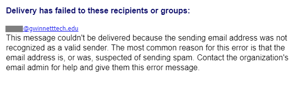 Delivery has failed warning